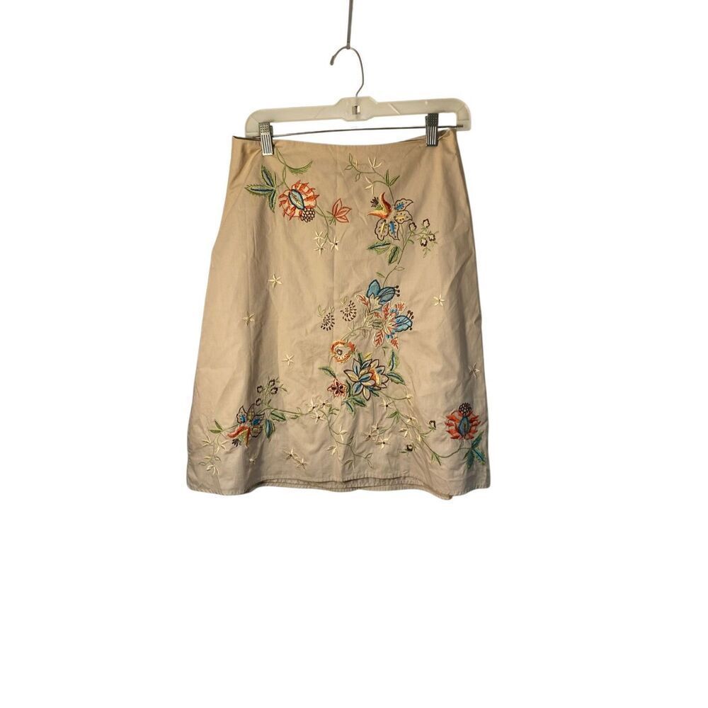 VTG carol little tan embroidered floral, A-line skirt, cottage core 8P